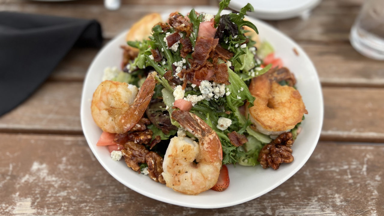 Ringling Salad with shrimp add-on from the brunch or dinner menu at The Reserve Retreat