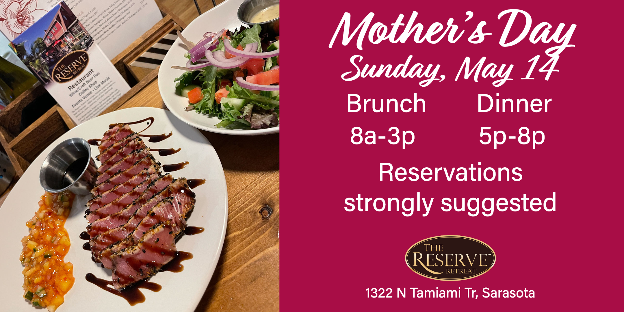 Treat your mom to the best brunch and/or dinner in town at The Reserve Retreat in Sarasota